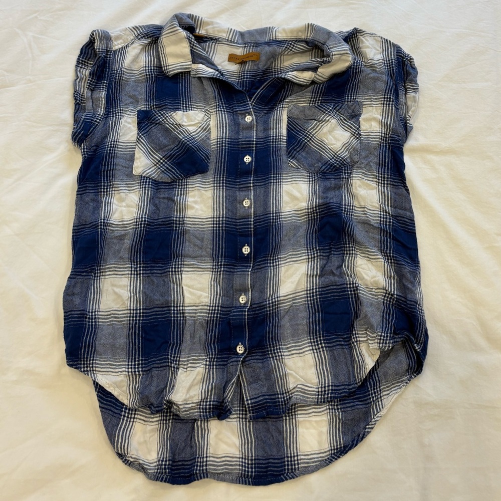 JACHS Girlfriend Navy and Cream Plaid Shirt